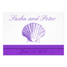 Invitations violettes de mariage de plage de Shell