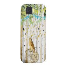 iPhone vintage d'arbre de bouleau de hibou de cage Coque iPhone 4/4S