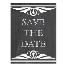 Ivory Deco Chalkboard Save the Date Postcard