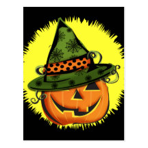 Jack-o'-lantern dans le chapeau de sorcière carte postale