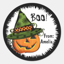 Jack-o'-lantern dans l'étiquette de cadeau de chap adhésifs