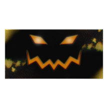 Jack-o'-lantern éffrayant font face à l'orange ori cartes de vœux avec photo
