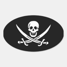 Jack Rackham ; Drapeau de jolly roger ; Pirate Autocollants Ovales