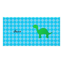 Jacquard nommé personnalisé de bleu de dinosaure photocarte