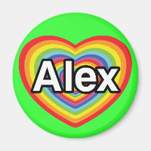 J'aime Alex, coeur d'arc-en-ciel Magnets Pour Réfrigérateur