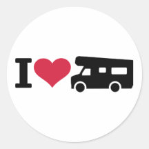 J'aime camper - campeur autocollant rond