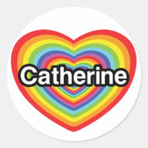 J'aime Catherine : coeur d'arc-en-ciel Adhésif Rond
