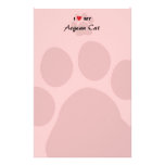 J'aime (coeur) mon chat égéen Pawprint Papier À Lettre Personnalisé