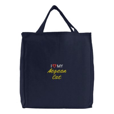 J'aime (coeur) mon chat égéen Pawprint Sac Brodé J'aime (coeur) mon chat égéen Pawprint Sac Brodé