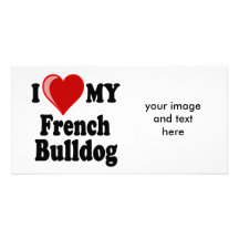 J'aime (coeur) mon chien de bouledogue français cartes de vœux avec photo