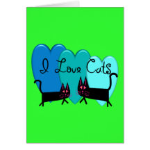 J'aime des chats--Cadeaux d'art de chat noir Cartes De Vœux