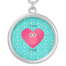 J'aime des coeurs de turquoise de hiboux pendentif