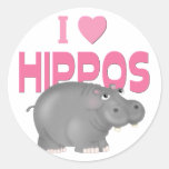 J'aime des hippopotames autocollants ronds
