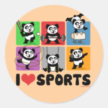 J'aime des pandas de sports autocollant