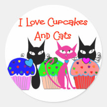 "J'aime des petits gâteaux et des chats"--Cadeaux  Adhésif Rond