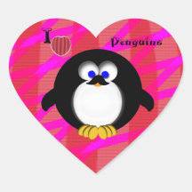 J'aime des pingouins autocollants en cœur