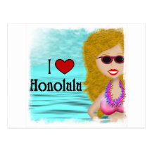 J'aime Honolulu Carte Postale
