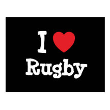 J'aime la coutume de coeur de rugby personnalisée carte postale