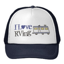 J'aime le bleu de chapeau de camionneur de RVing Casquettes