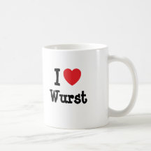 J'aime le T-shirt de coeur de Wurst Tasses À Café