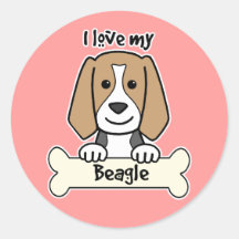 J'aime mon beagle autocollant rond