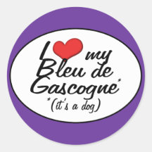 J'aime mon Bleu de Gascogne (c'est un chien) Autocollant Rond