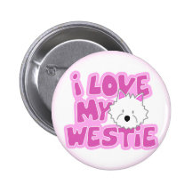 J'aime mon bouton de Westie Pin's Avec Agrafe