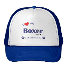 J'aime mon mélange de boxeur (le chien femelle) casquette de camionneur