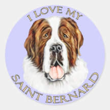 J'aime mon St Bernard Autocollants Ronds
