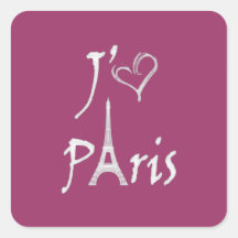 j'aime Paris Autocollants Carrés