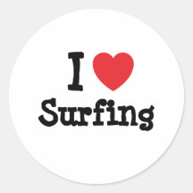 J'aime surfer la coutume de coeur personnalisée autocollant rond