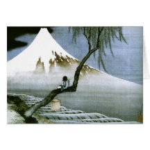 Japonais vintage de garçon et de mont Fuji de Hoku Carte De Vœux