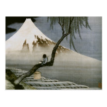 Japonais vintage de garçon et de mont Fuji de Hoku Carte Postale