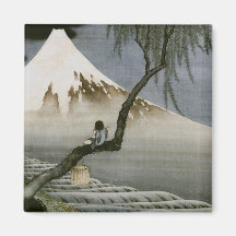 Japonais vintage de garçon et de mont Fuji de Hoku Aimants Pour Réfrigérateur