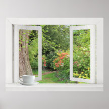 Jardin d'agrément - fenêtre ouverte avec la jolie  poster