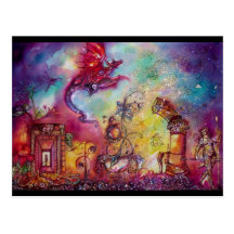 JARDIN DES OMBRES PERDUES - DRAGON ROUGE VOLANT CARTES POSTALES