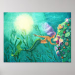 Jardin tropical de mer d'affiche d'art de sirène d
