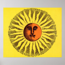 Jaune céleste vintage Sun hippie heureux de sourir Poster