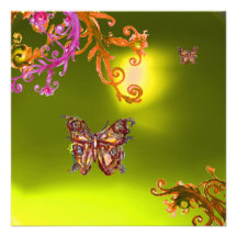 JAUNE de TOPAZE de PAPILLON, brun orange rose lumi Invitations Personnalisées