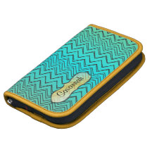 Jaune personnalisé et Aqua de motif de zigzag Agenda Folio