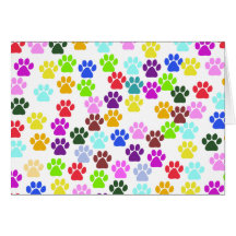 Jaune rouge de vert bleu de Pawprints de traînées  Carte De Vœux