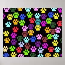 Jaune rouge de vert bleu de Pawprints de traînées  Affiche