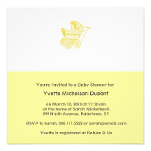 Jaune vintage de baby shower de landau faire-parts