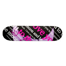 Je t'aime à la lune et à la typographie arrière skateboard customisable