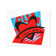 je t'aime ruban rouge de coeur impression sur toile