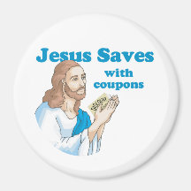 Jésus économise avec des bons magnets pour réfrigérateur
