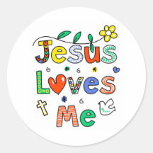 Jésus m'aime autocollant rond