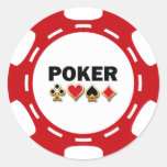 JETON DE POKER ROUGE ET BLANC ADHÉSIFS RONDS