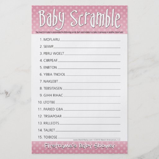 Jeu de baby shower - bousculade de mot de bébé prospectus