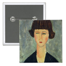 Jeune Brunette, 1917 (huile sur la toile) Pin's Avec Agrafe